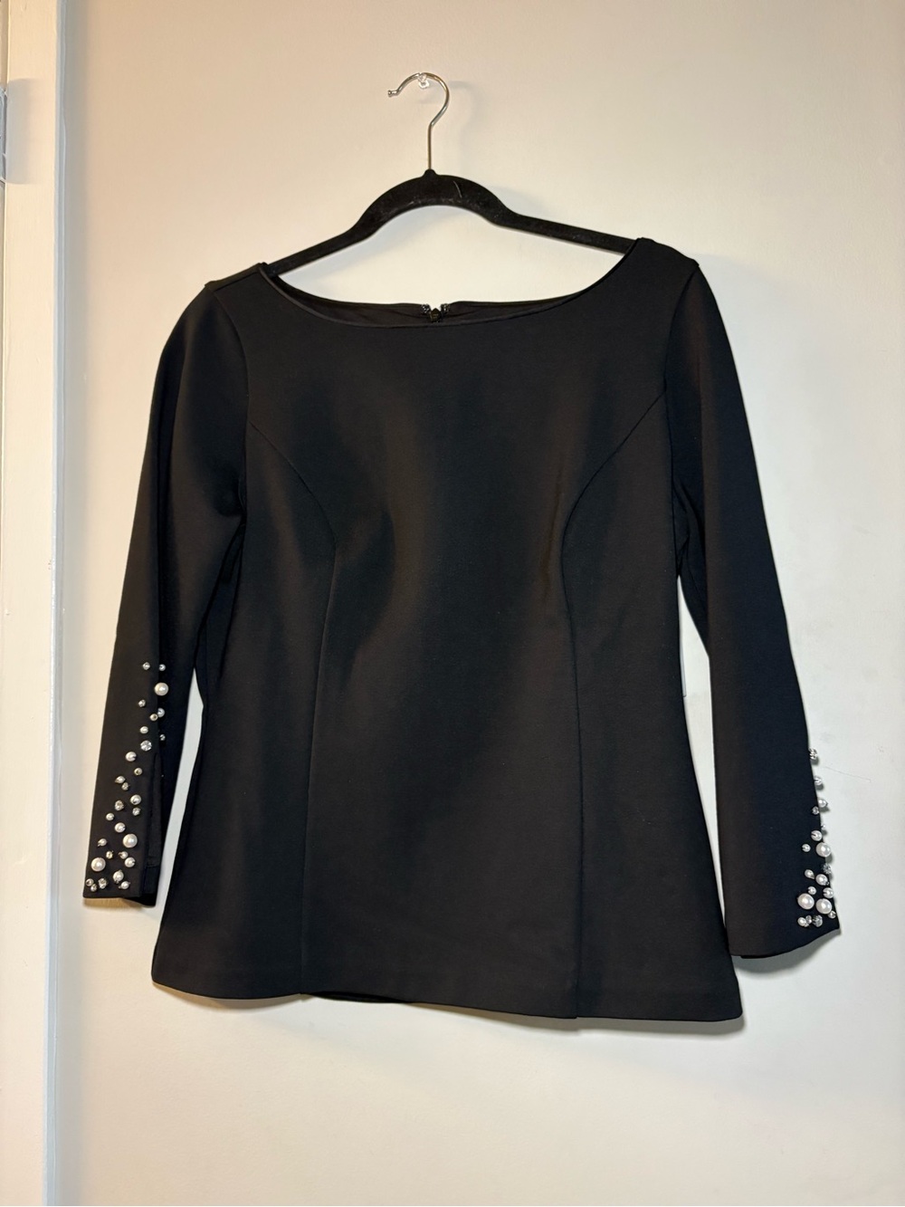 White House Black Market Black Long-Sleeve Jewel-Embellished Top Formal